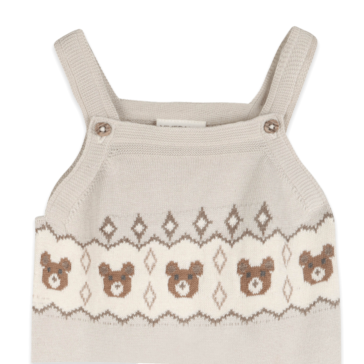 Organic Cotton Bear Fair Isle Knit Baby Overall Set, Detail