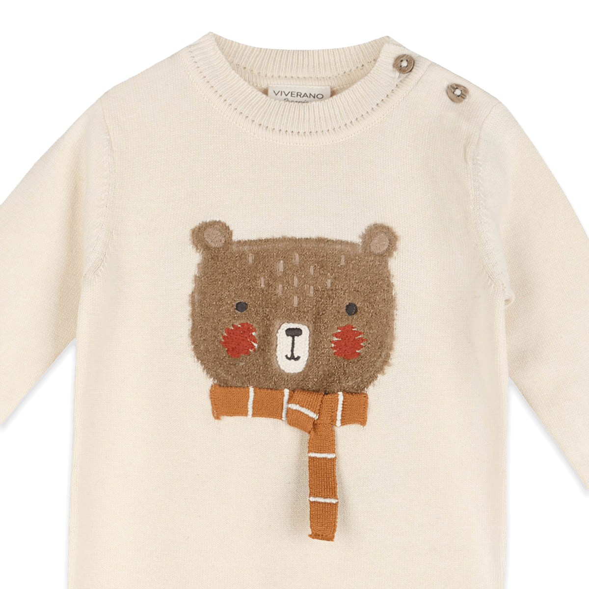 Organic Cotton Furry Bear Knit Baby Jumpsuit, Detail