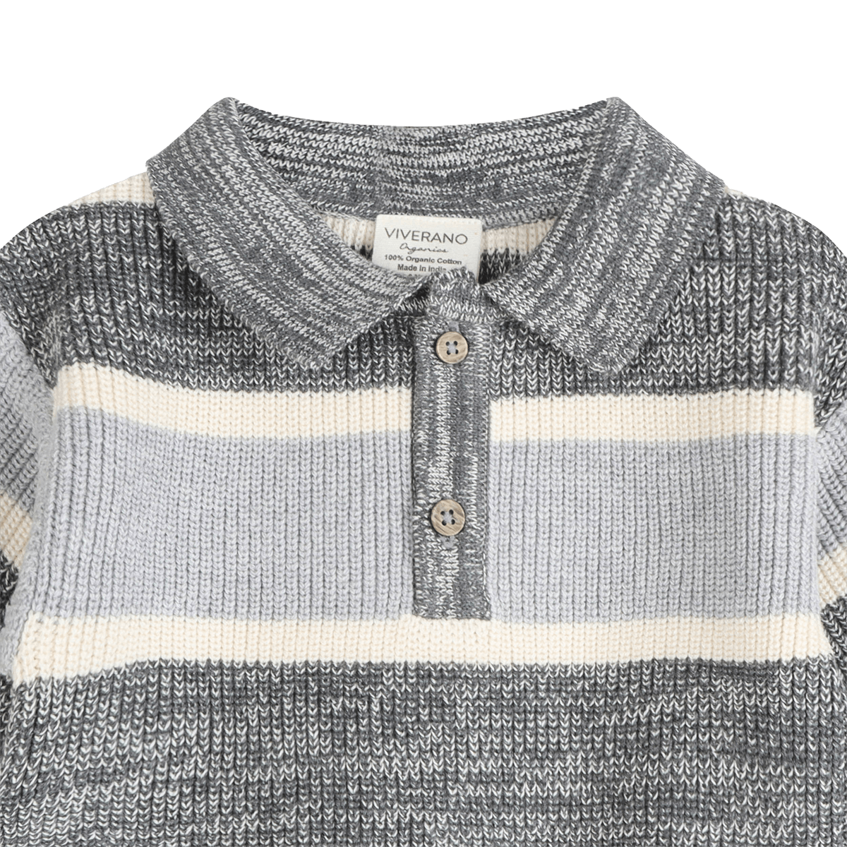 Organic Cotton Rugby Stripe Polo Knit Baby Pullover and Pants Set, Detail