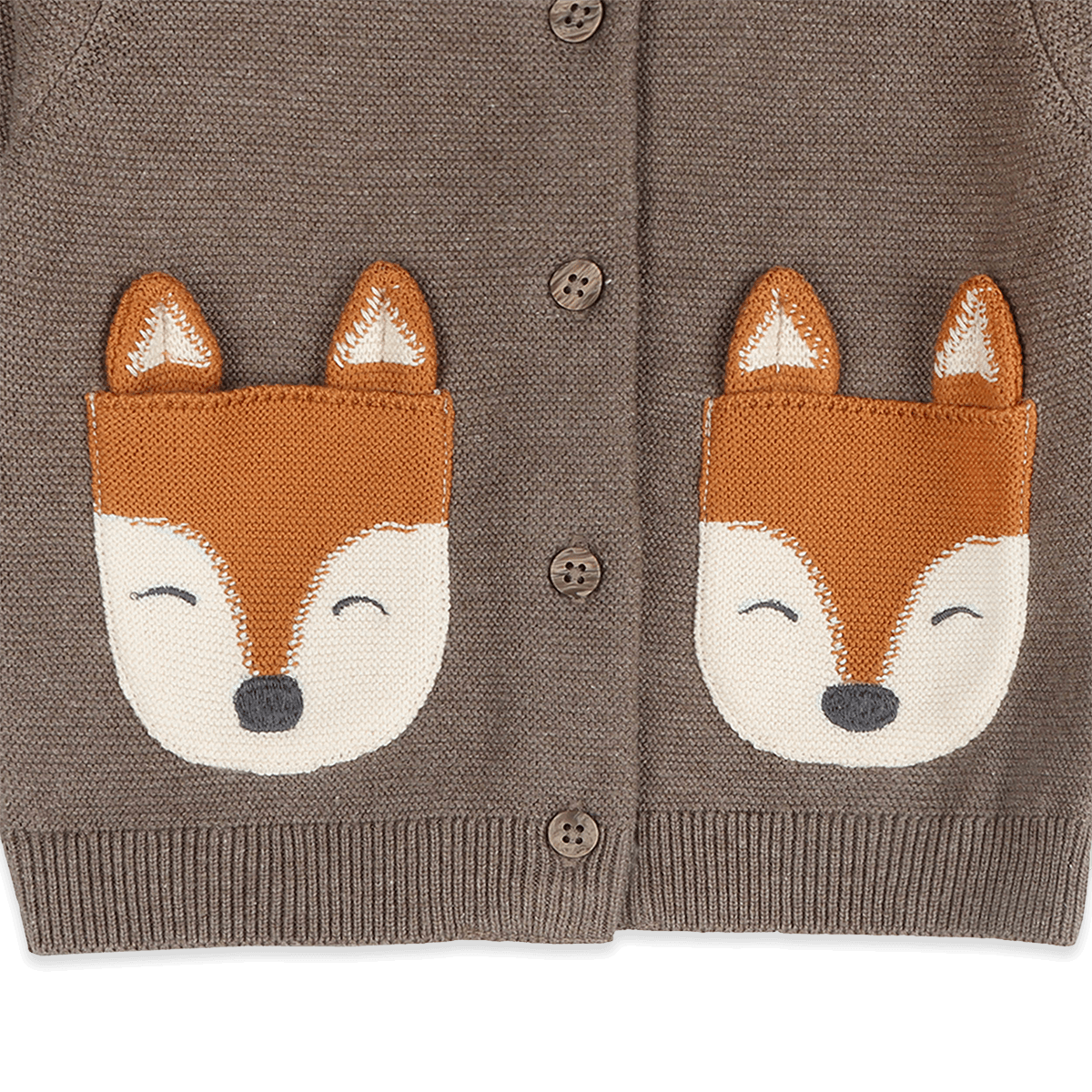 Organic Cotton Fox Pocket Baby Knit Cardigan, Detail