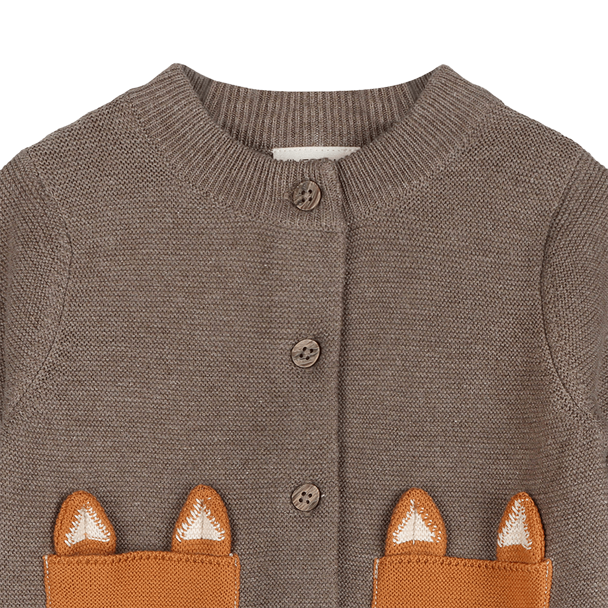 Organic Cotton Fox Pocket Baby Knit Cardigan, Button Detail