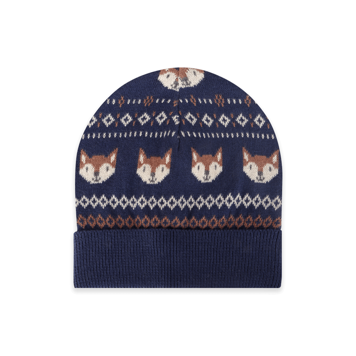 Fox Fair Isle Knit Round Baby Beanie Hat, Organic Cotton