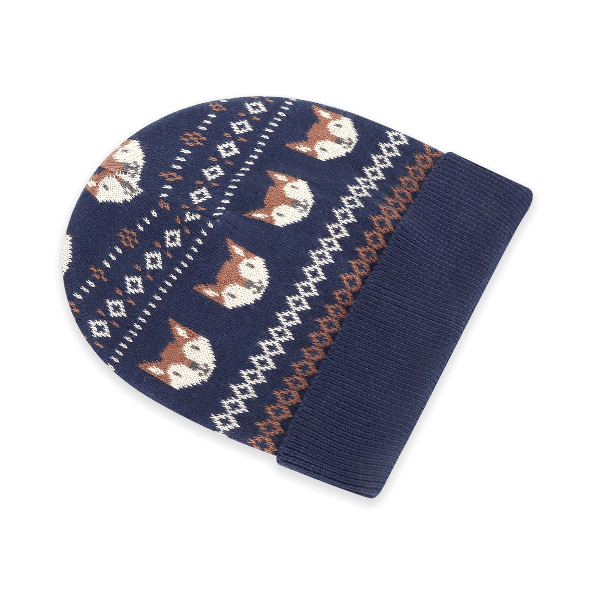 Organic Cotton Fox Fair Isle Knit Round Baby Beanie Hat