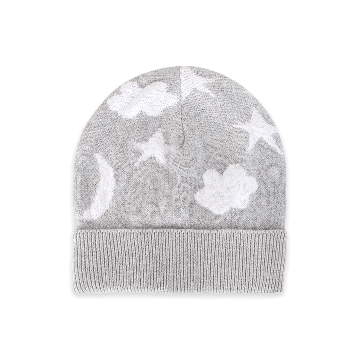 Organic Cotton Moon and Stars Dream Knit Round Baby Beanie Hat, Heather Grey