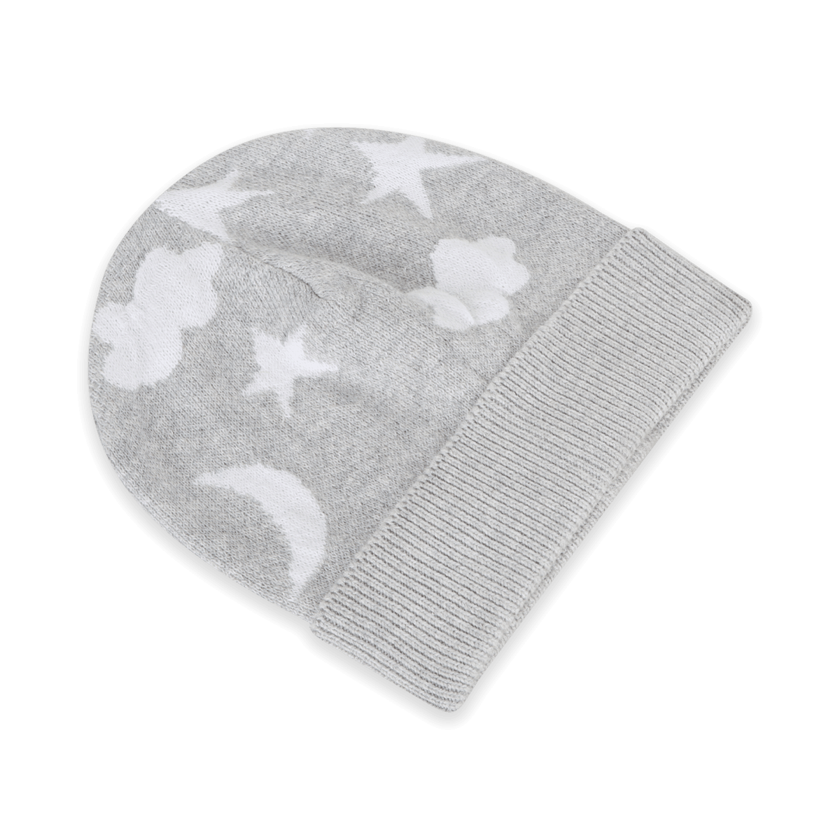 Heather Grey Moon and Stars Dream Knit Round Baby Beanie Hat, Organic Cotton