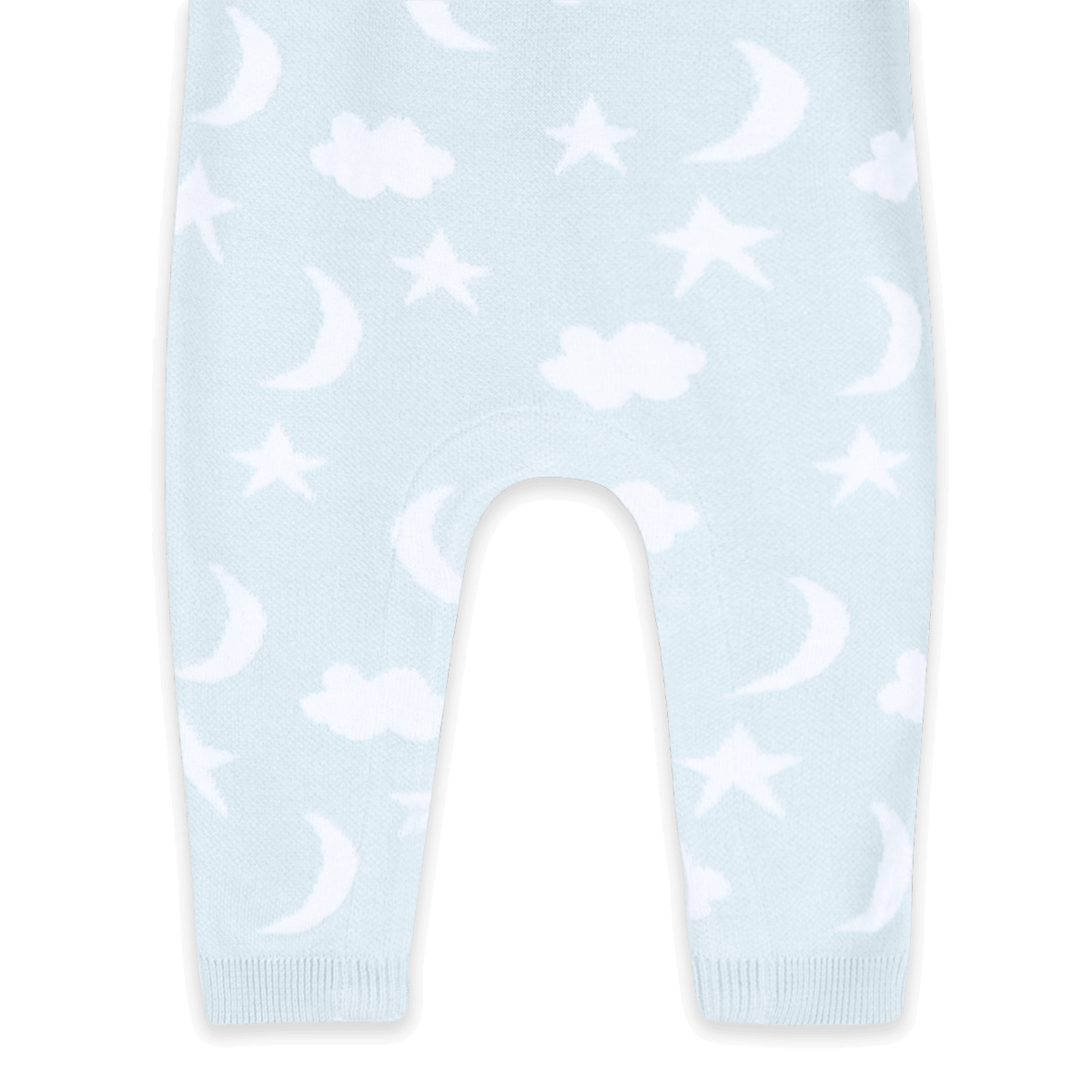 Organic Cotton Baby Blue Moon and Stars Dream Knit Baby Coverall, Leg Detail