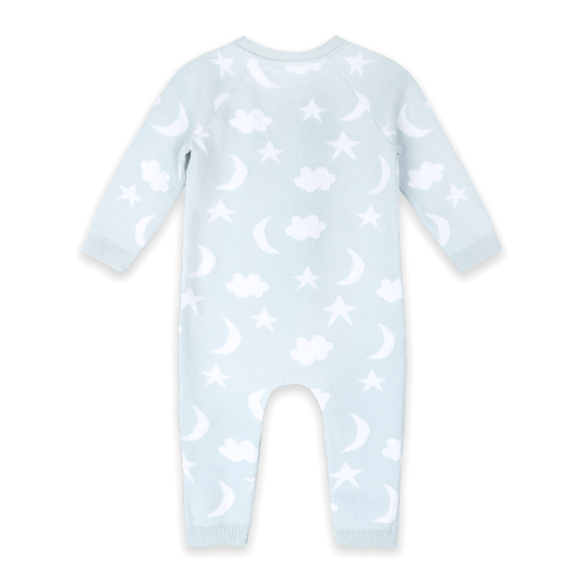 Organic Cotton Baby Blue Moon and Stars Dream Knit Baby Coverall, Back