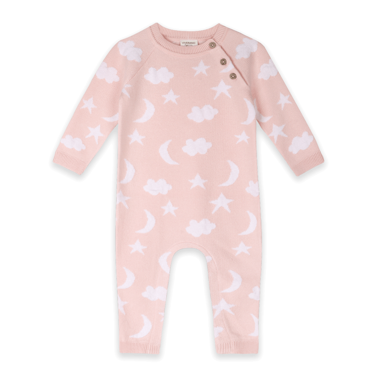 Baby Pink Moon and Stars Dream Knit Baby Coverall, Organic Cotton
