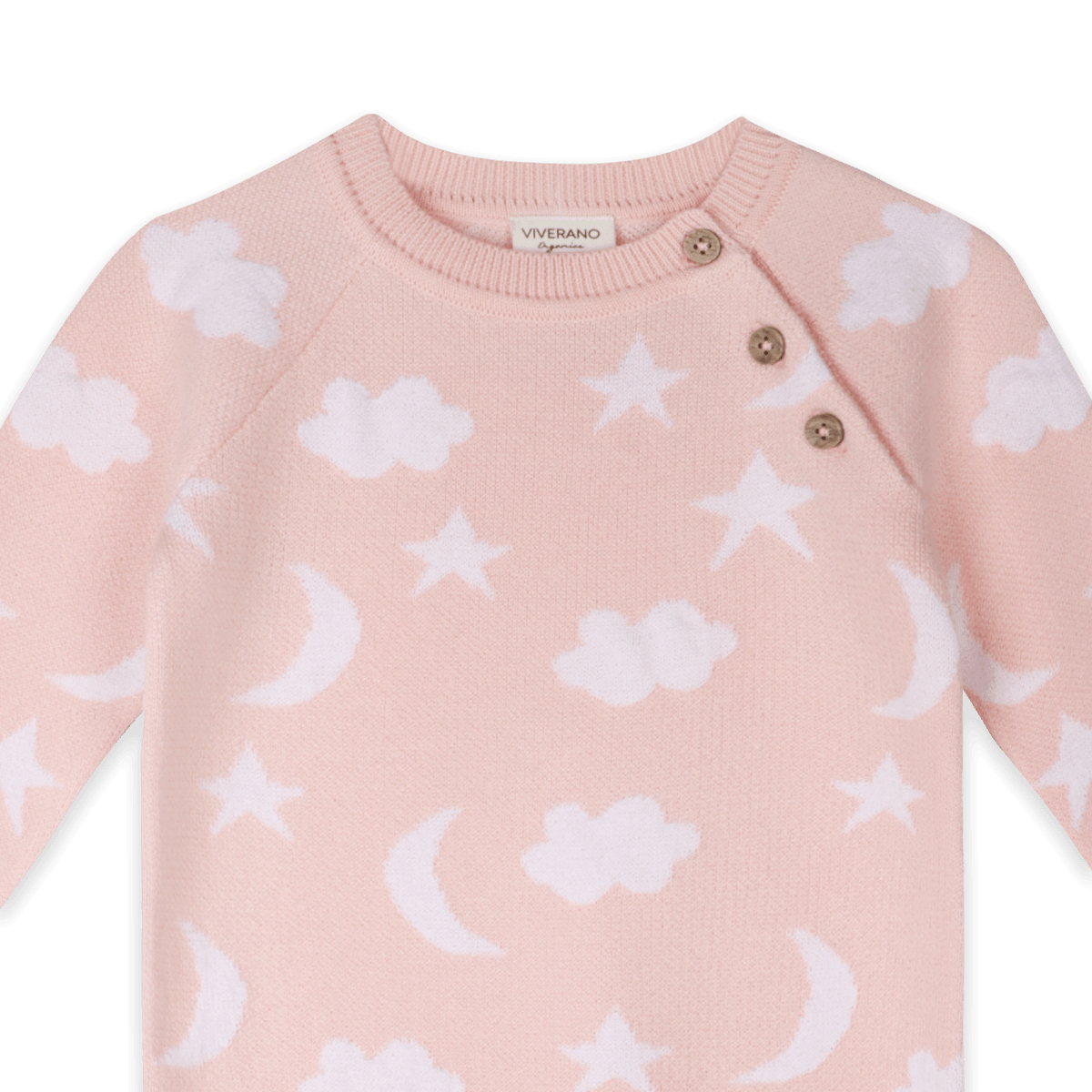 Organic Cotton Baby Pink Moon and Stars Dream Knit Baby Coverall, Button Detail