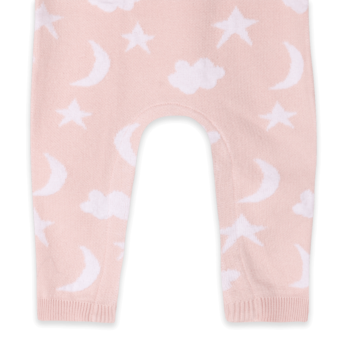 Organic Cotton Baby Pink Moon and Stars Dream Knit Baby Coverall, Leg Detail