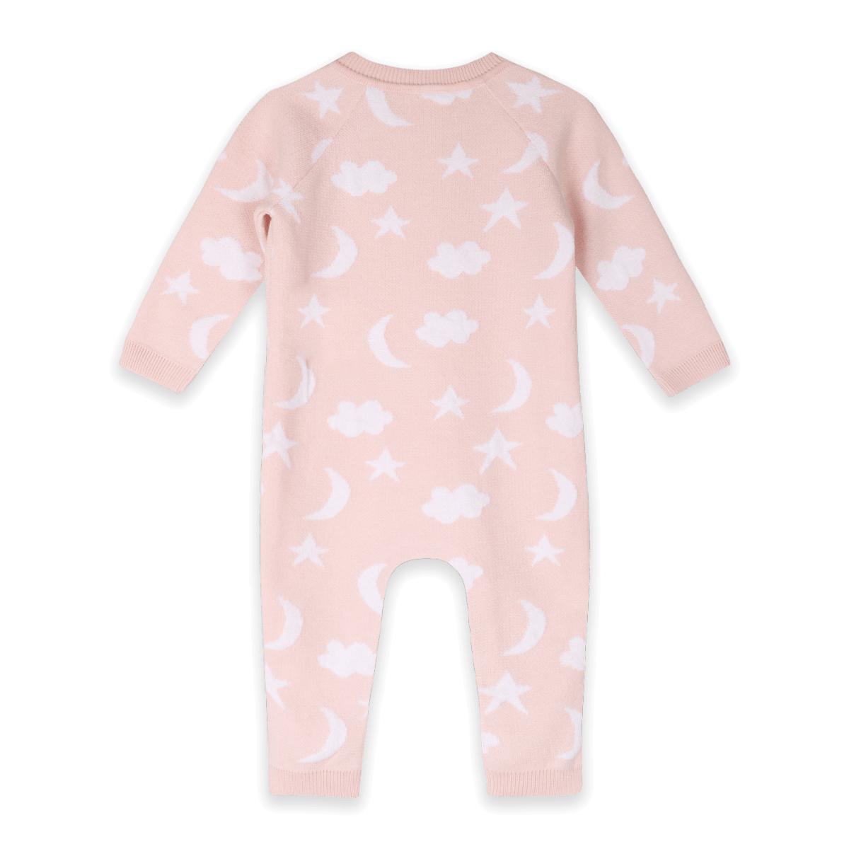 Organic Cotton Baby Pink Moon and Stars Dream Knit Baby Coverall, Back