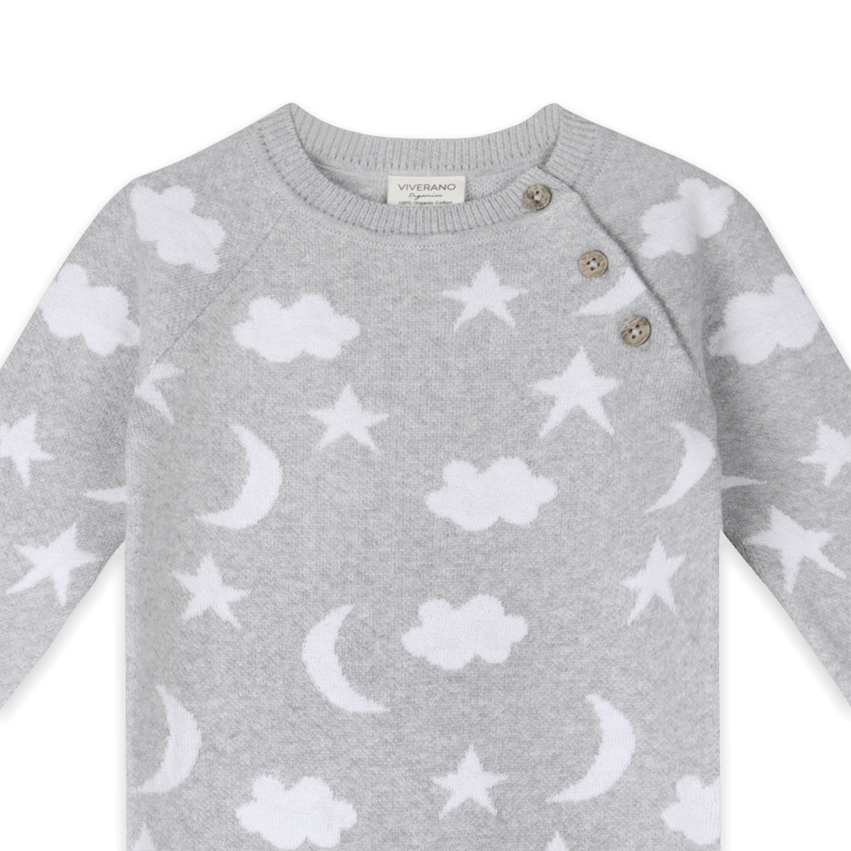 Organic Cotton Heather Grey Moon and Stars Dream Knit Baby Coverall, Button Detail