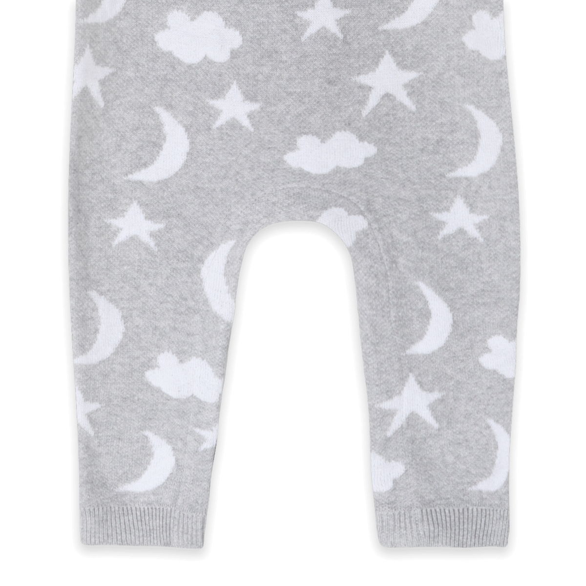 Organic Cotton Heather Grey Moon and Stars Dream Knit Baby Coverall, Leg Detail