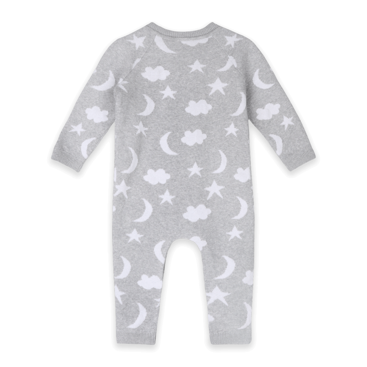 Organic Cotton Heather Grey Moon and Stars Dream Knit Baby Coverall, Back