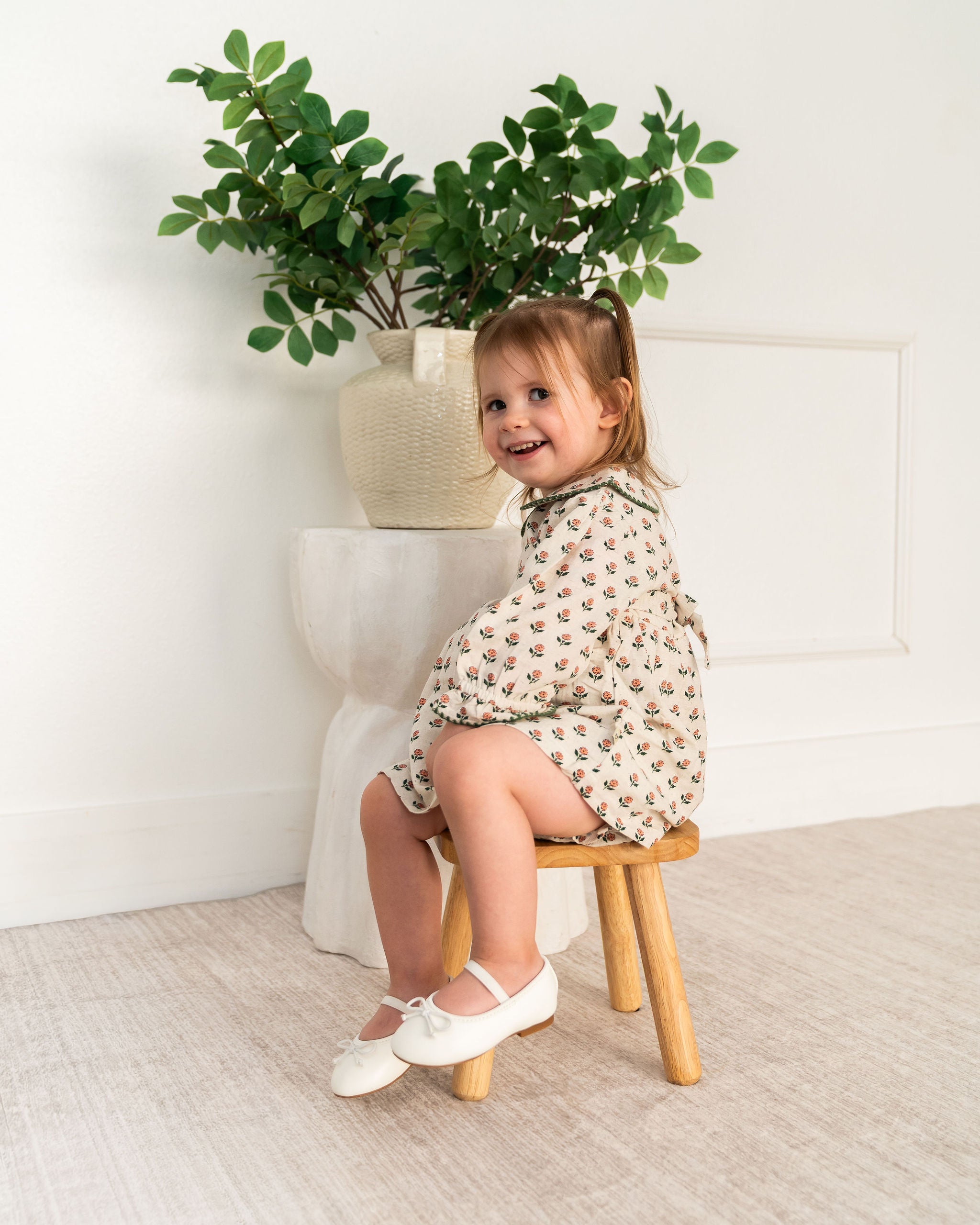 Viverano Rosamund Block Print Floral Baby Dress & Bloomer Set (Organic Cotton) -Side