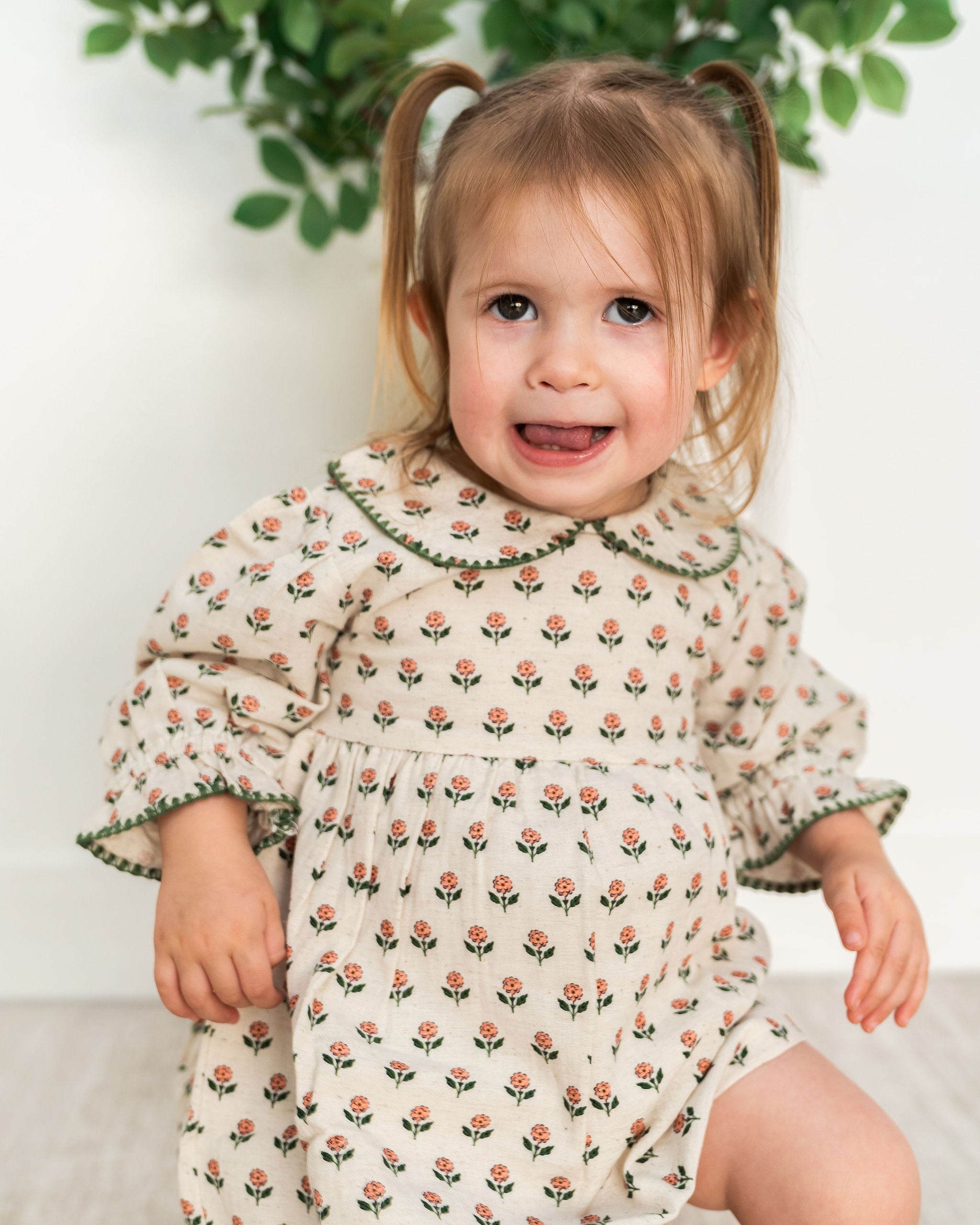 Viverano Rosamund Block Print Floral Baby Dress & Bloomer Set (Organic Cotton) - Detail