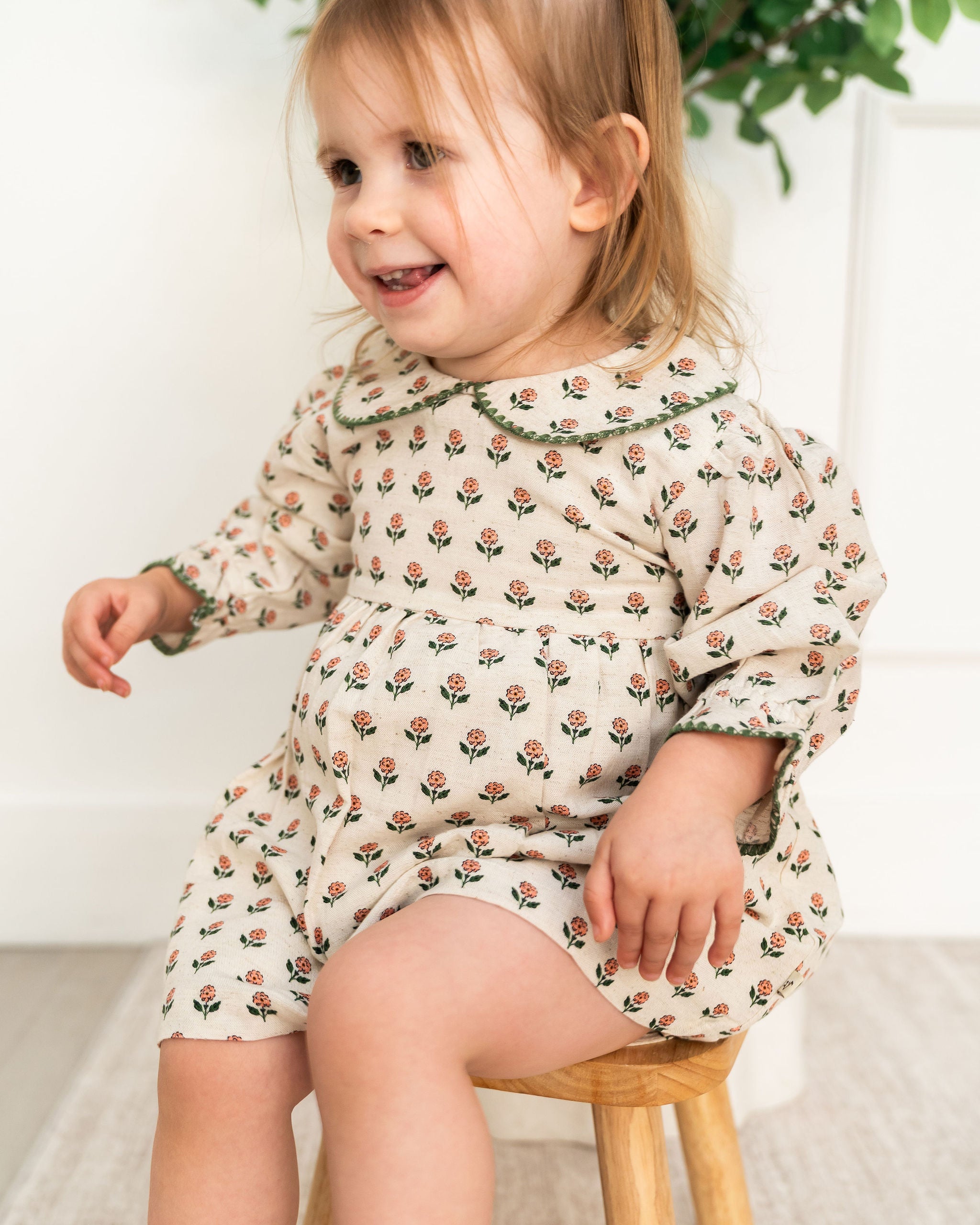 Viverano Rosamund Block Print Floral Baby Dress & Bloomer Set (Organic Cotton) - Detail