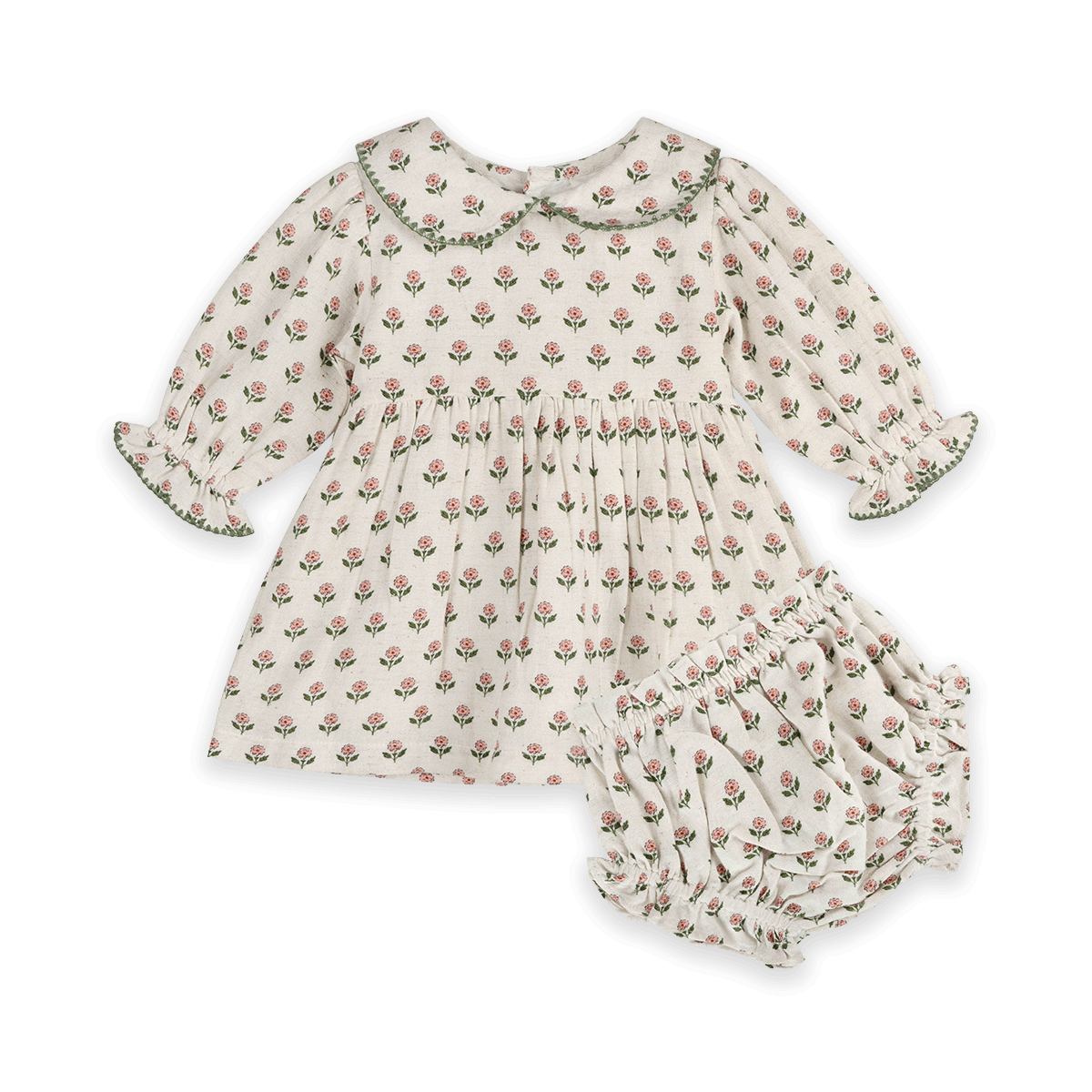 Rosamund Block Print Floral Baby Dress & Bloomer Set (Organic Cotton) - Outfit