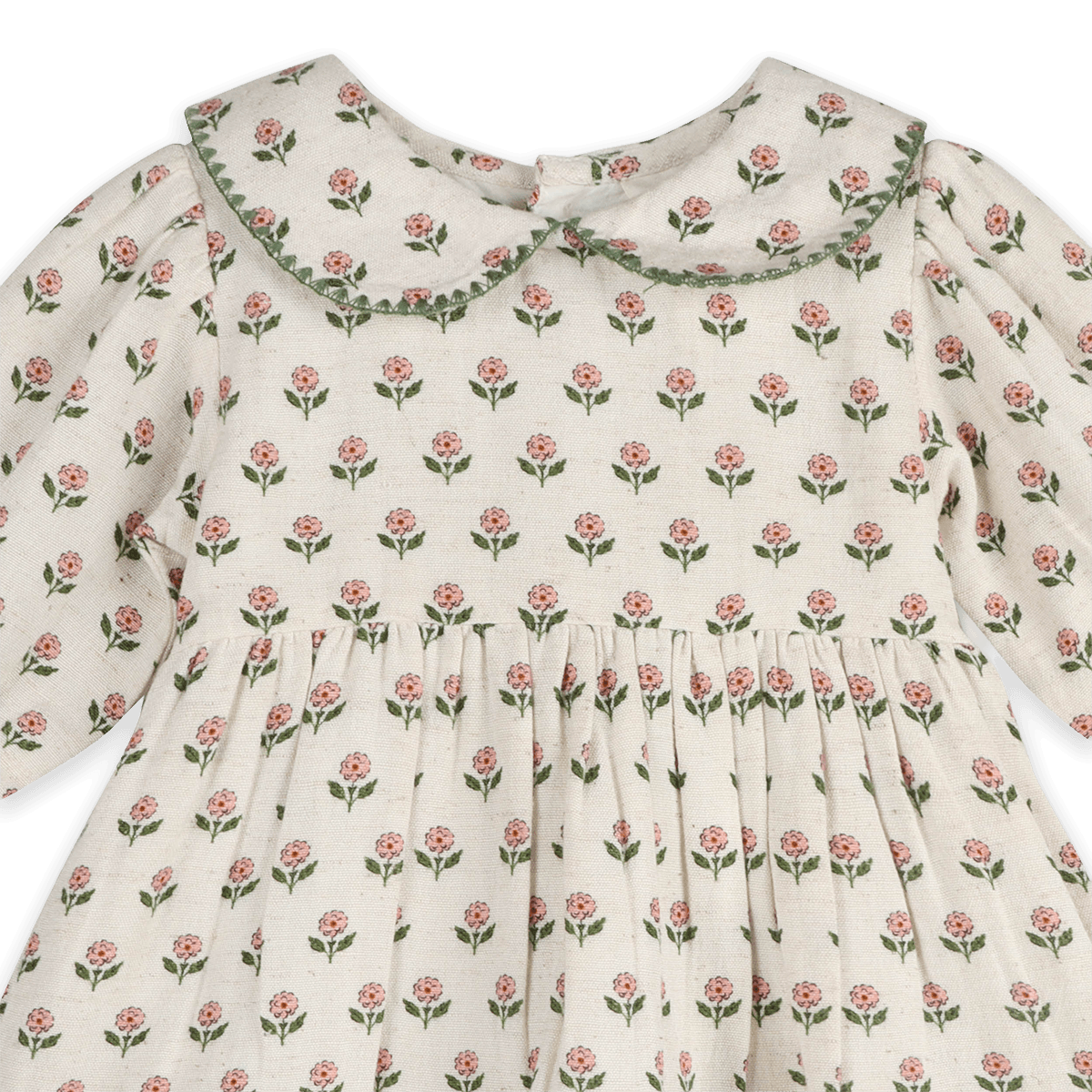 Rosamund Block Print Floral Baby Dress & Bloomer Set (Organic Cotton) - Detail