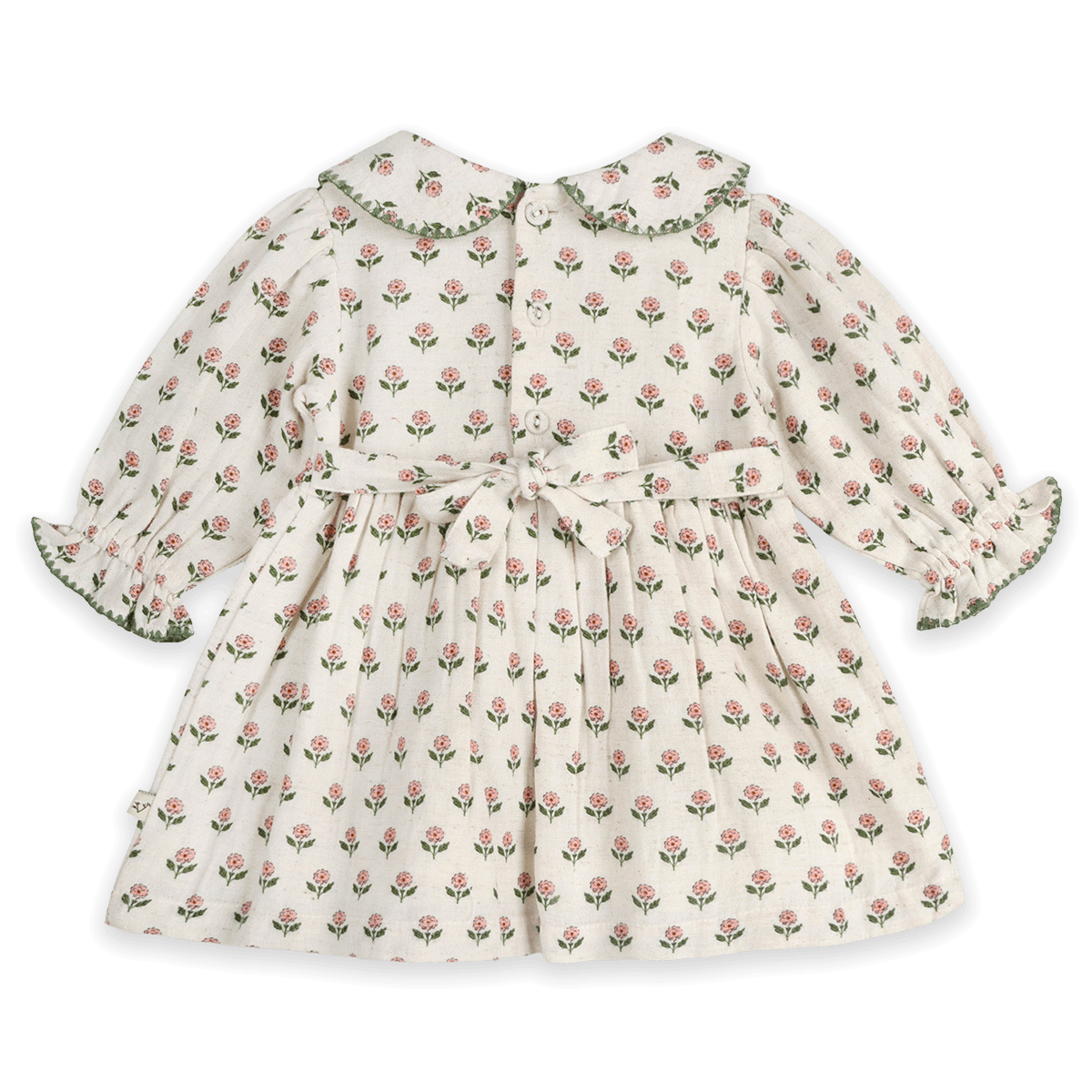 Rosamund Block Print Floral Baby Dress & Bloomer Set (Organic Cotton) - Back