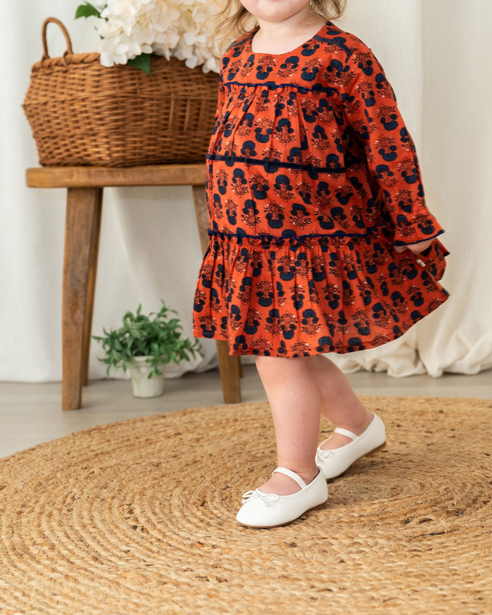 Viverano Isadora Tiered Jaipur Floral Baby Dress & Bloomer Set (Organic Cotton) - Detail