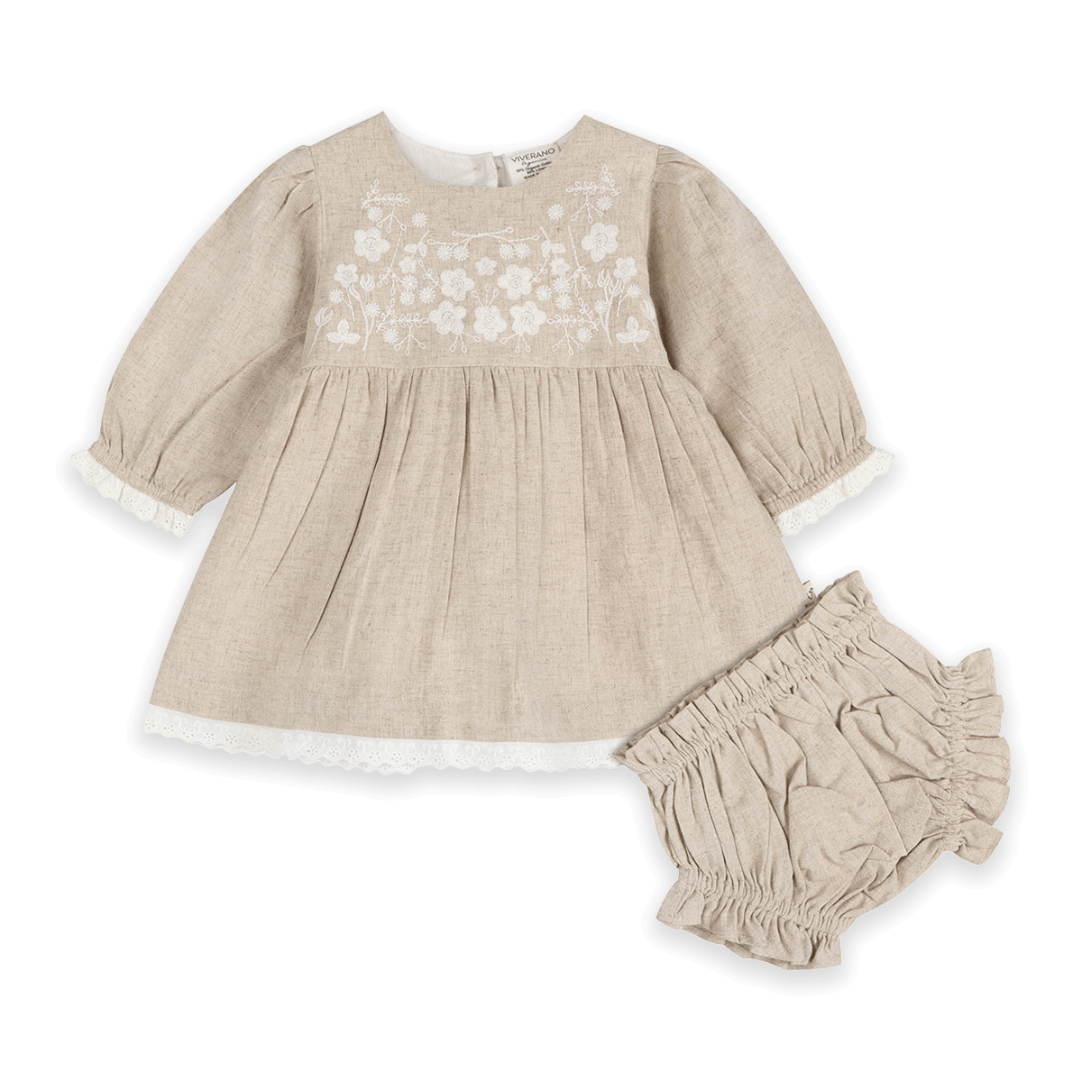 Lydia Linen Embroidered Baby Dress & Bloomer Set (Organic Cotton) - Outfit