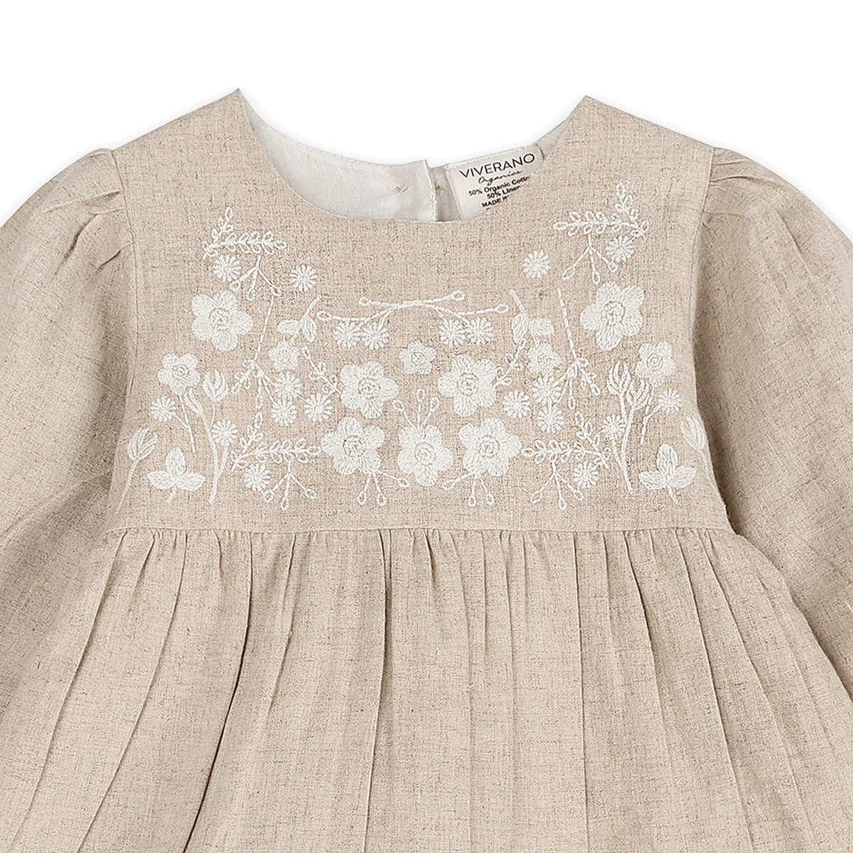 Lydia Linen Embroidered Baby Dress & Bloomer Set (Organic Cotton) - Detail
