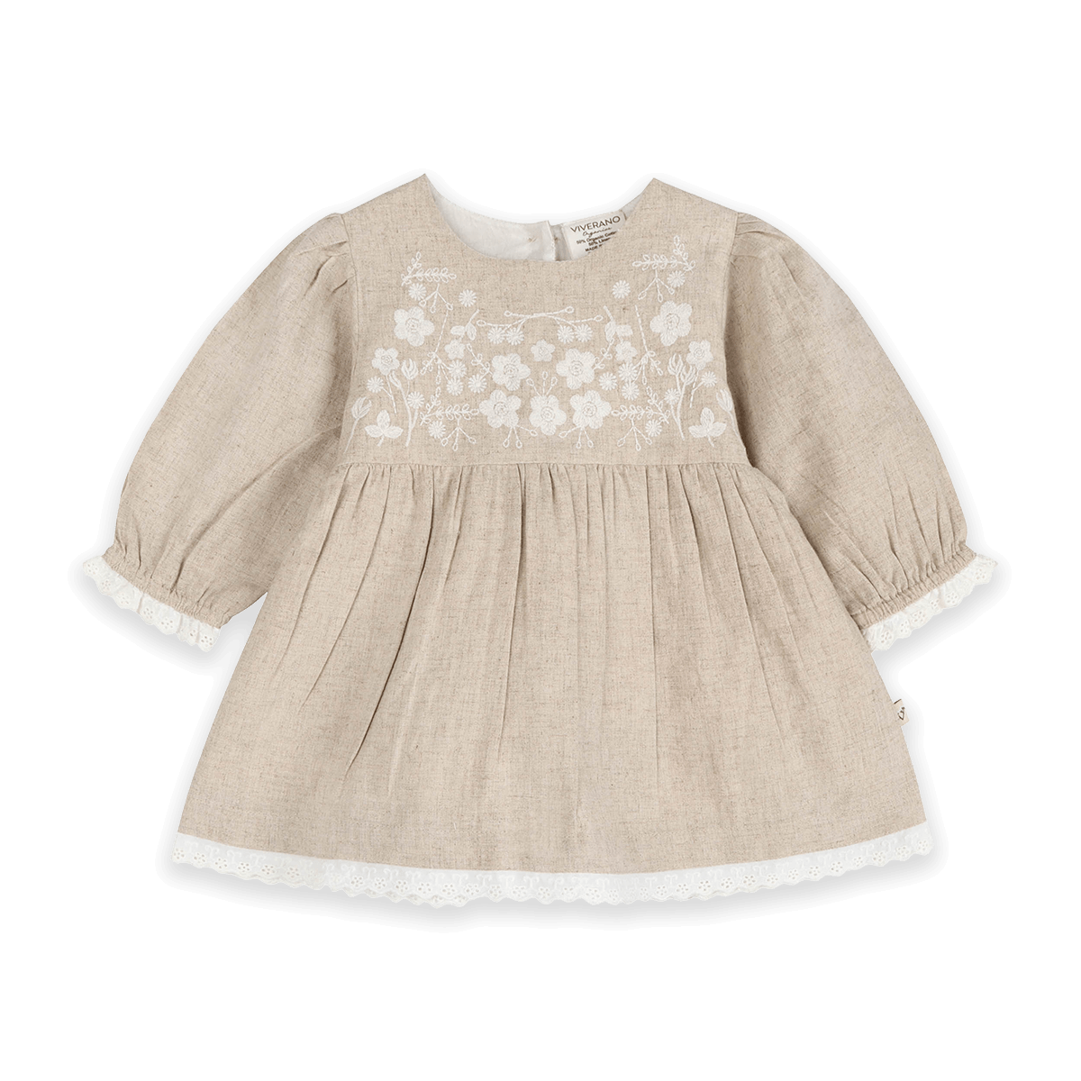 Lydia Linen Embroidered Baby Dress & Bloomer Set (Organic Cotton) - Front