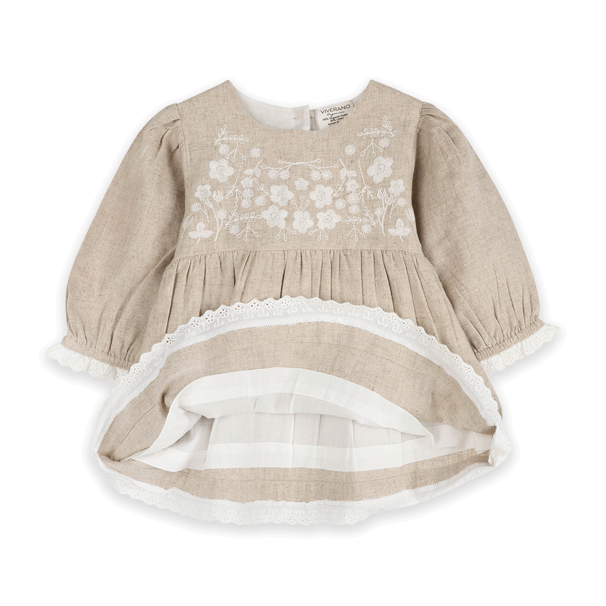 Lydia Linen Embroidered Baby Dress & Bloomer Set (Organic Cotton) - Voile Lining