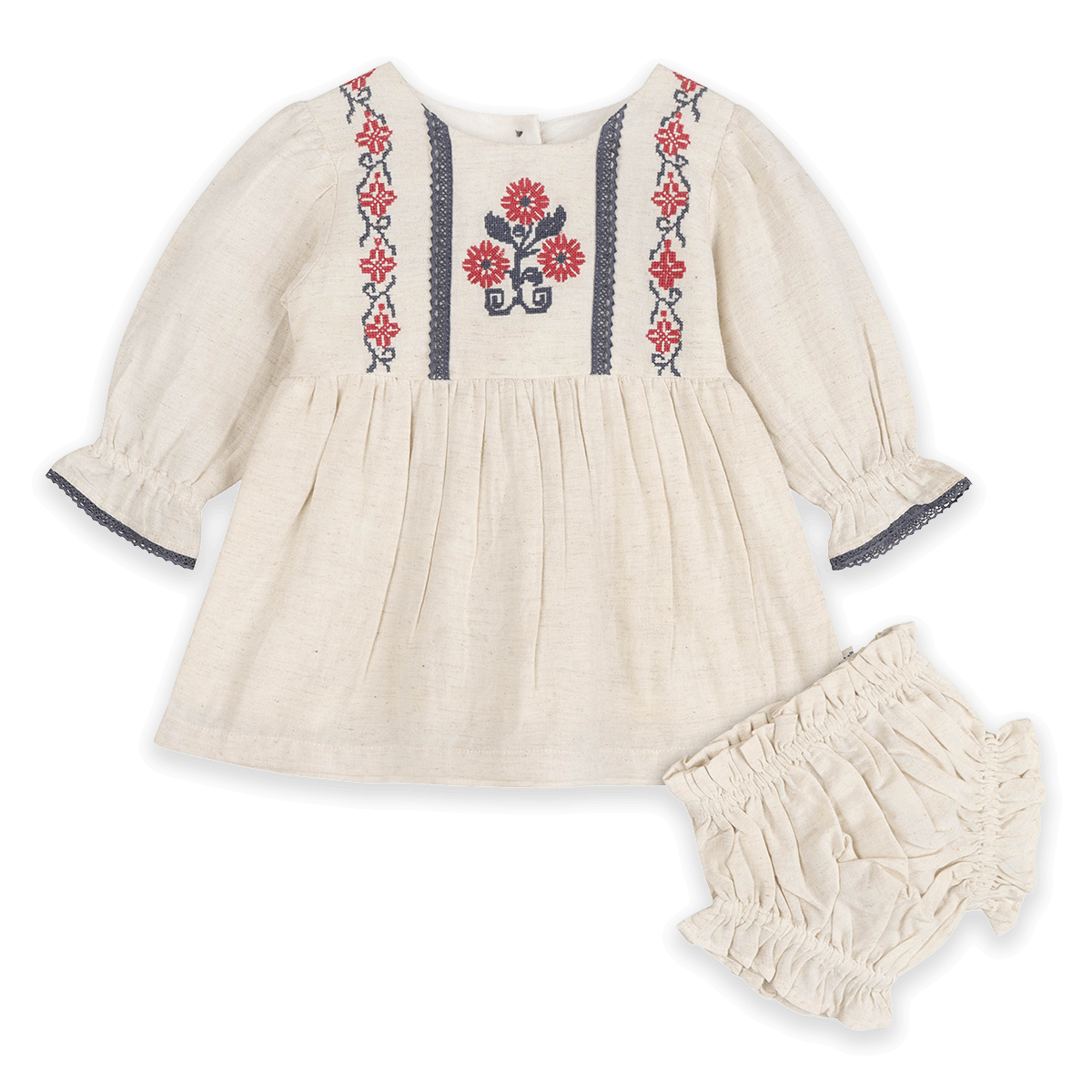 Eileen Embroidered Floral Baby Dress & Bloomer Set (Organic Cotton) - Outfit