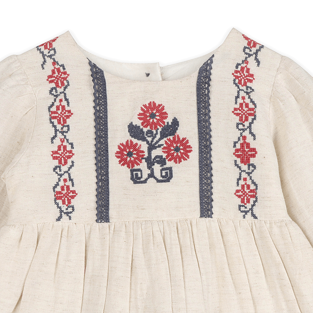 Eileen Embroidered Floral Baby Dress & Bloomer Set (Organic Cotton) - Detail