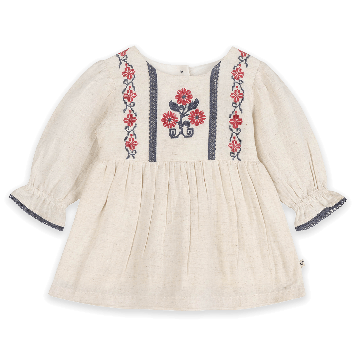 Eileen Embroidered Floral Baby Dress & Bloomer Set (Organic Cotton) - Front