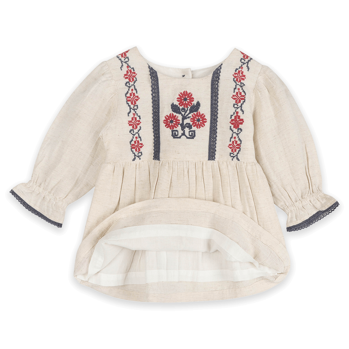 Eileen Embroidered Floral Baby Dress & Bloomer Set (Organic Cotton) - Voile Lining