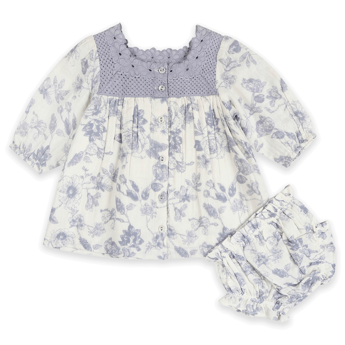 Claudia Floral Baby Dress & Bloomer Set (Organic Muslin) - Outfit