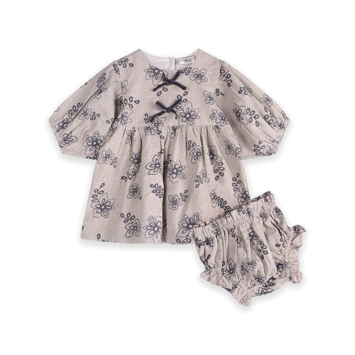 Theresa Floral Baby Dress with Bows & Bloomer Set (Organic Cotton) - Outfit
