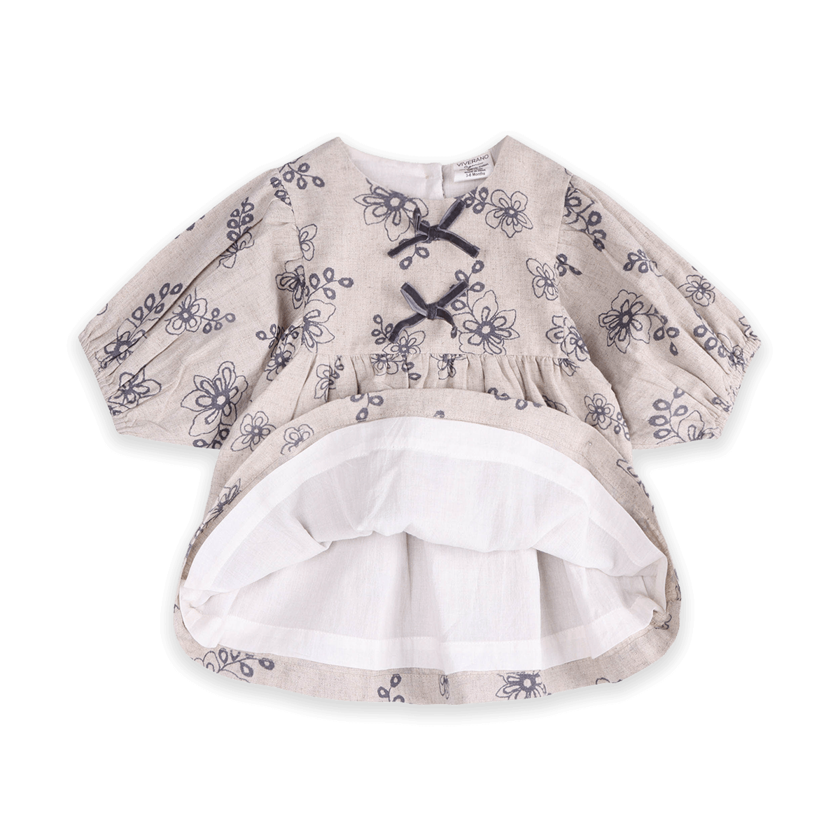 Theresa Floral Baby Dress with Bows & Bloomer Set (Organic Cotton) - Voile Lining