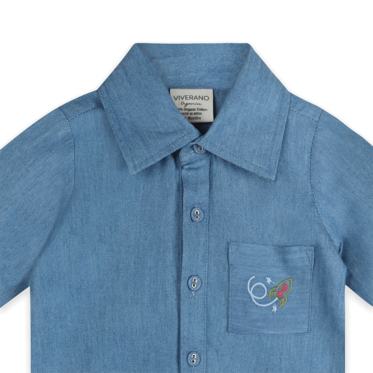 Eli Embroidered Pocket Denim Baby Jumpsuit (Organic Cotton) - Detail