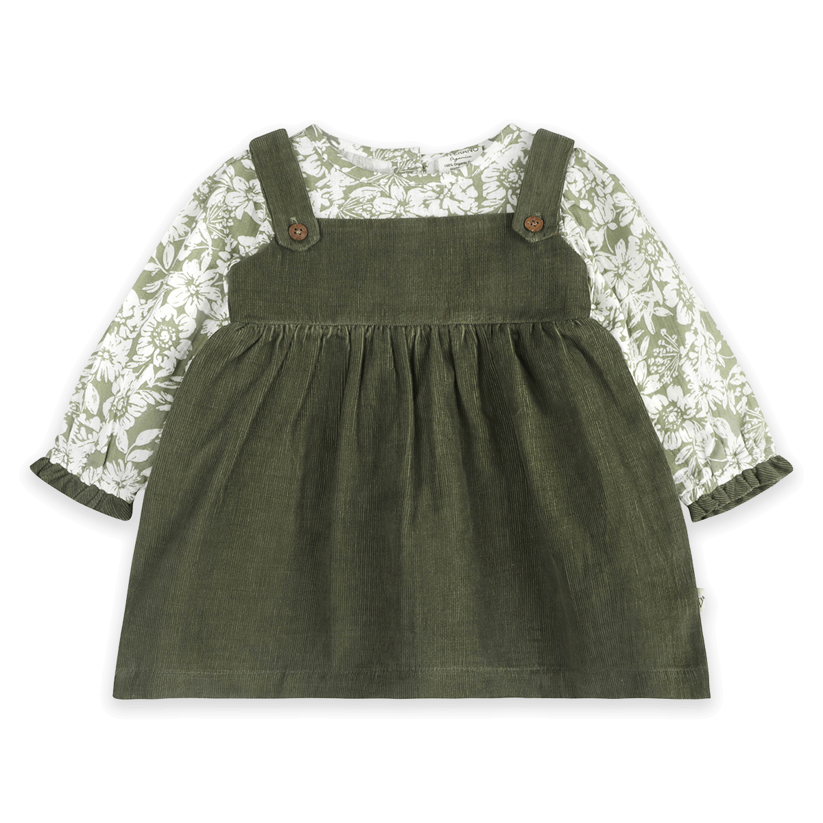 Lucille Floral Corduroy Pinafore Baby Dress & Bloomer Set (Organic Cotton) - Front