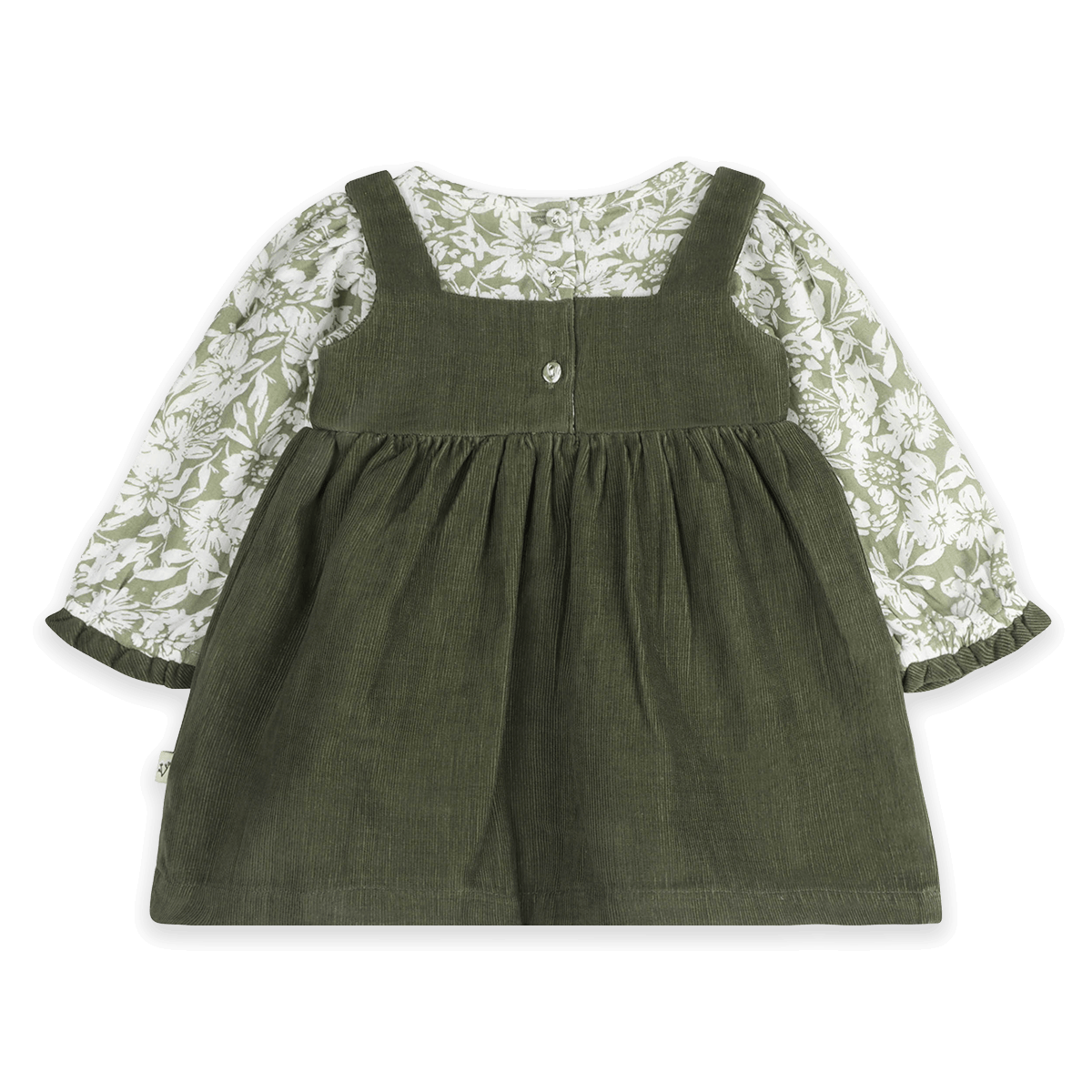 Lucille Floral Corduroy Pinafore Baby Dress & Bloomer Set (Organic Cotton) - Back
