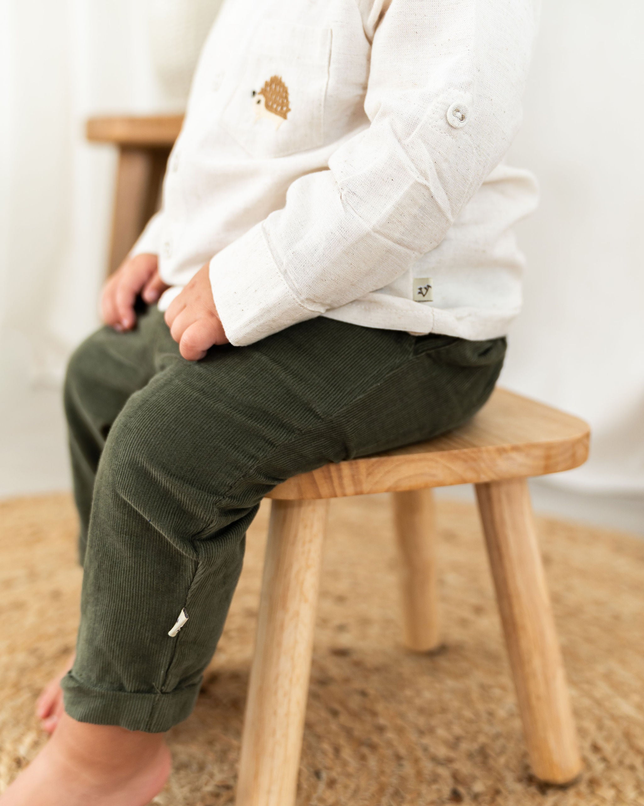 Viverano Felix Hedgehog Embroidered Pocket Baby Shirt & Corduroy Pant Set (Organic Cotton) - Outfit