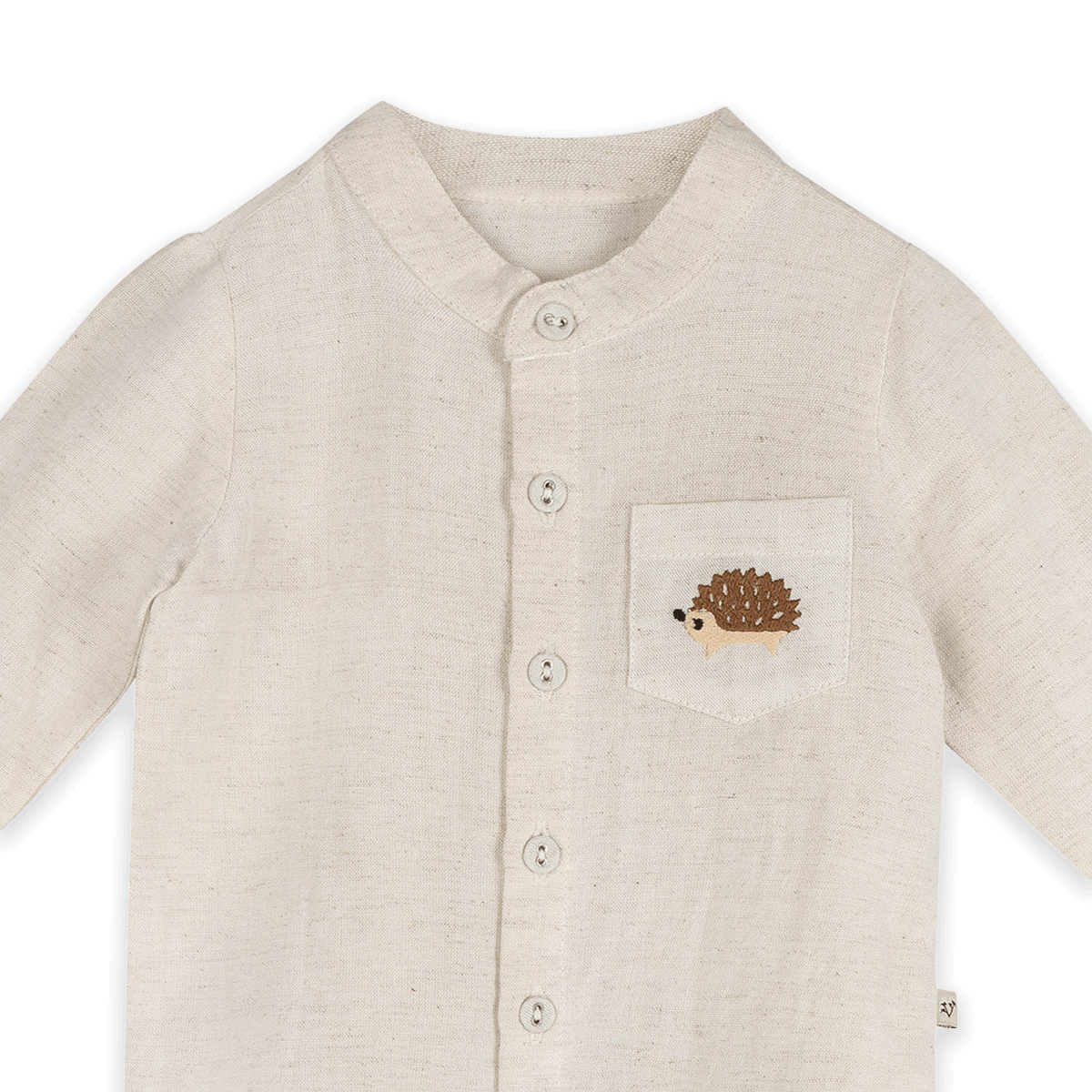 Viverano Felix Hedgehog Embroidered Pocket Baby Shirt & Corduroy Pant Set (Organic Cotton) - Detail