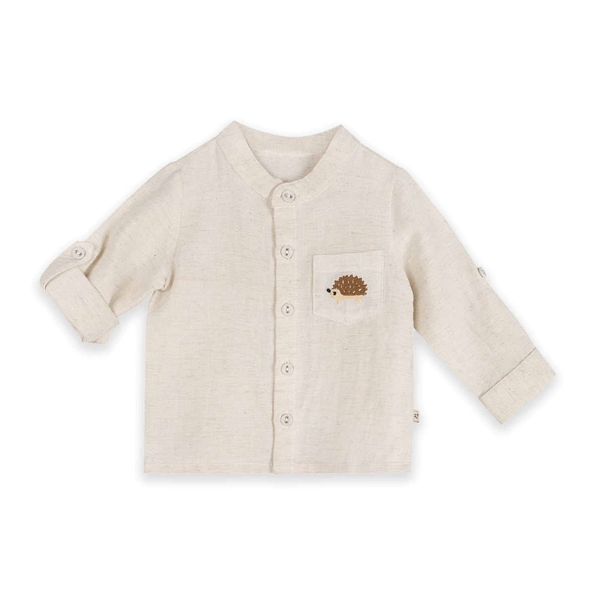 Felix Hedgehog Embroidered Pocket Baby Shirt & Corduroy Pant Set (Organic Cotton) - Cuffed Sleeve