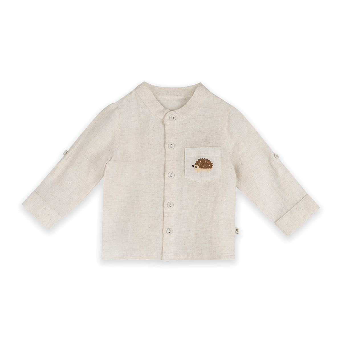 Viverano Felix Hedgehog Embroidered Pocket Baby Shirt & Corduroy Pant Set (Organic Cotton) - Front