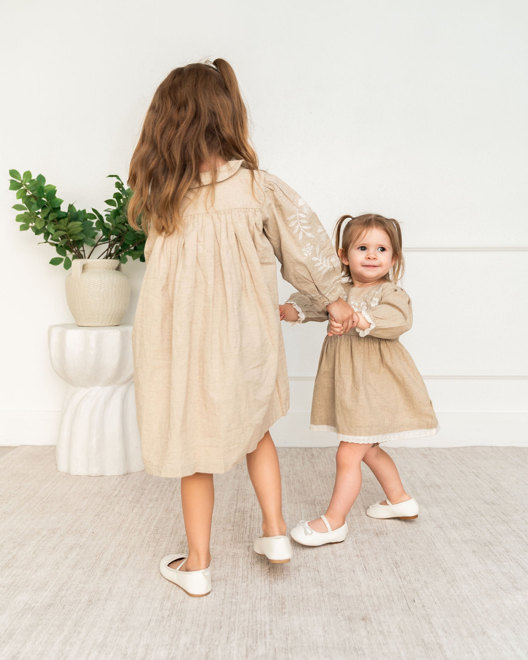 Viverano Isabel Organic Linen Toddler Girl Dress - Big Sister and Me