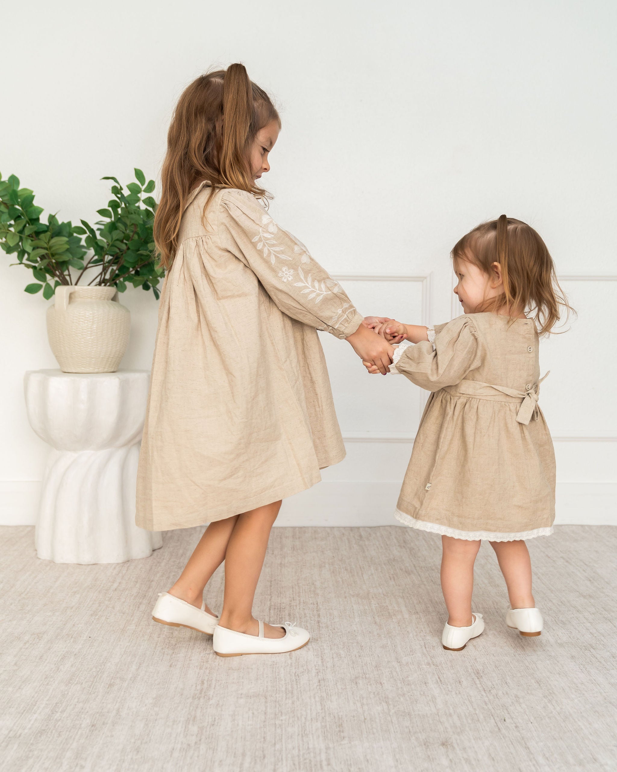 Viverano Isabel Organic Linen Toddler Girl Dress - Big Sister and Me
