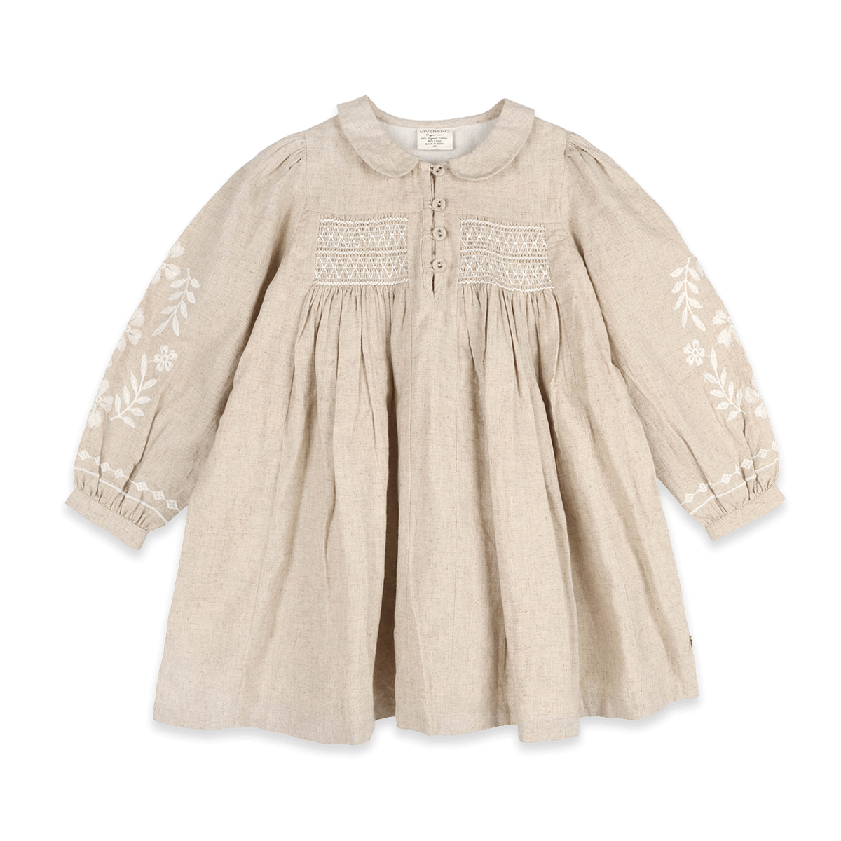 Isabel Floral Embroidered Girl Dress (Organic Linen Blend) - Front