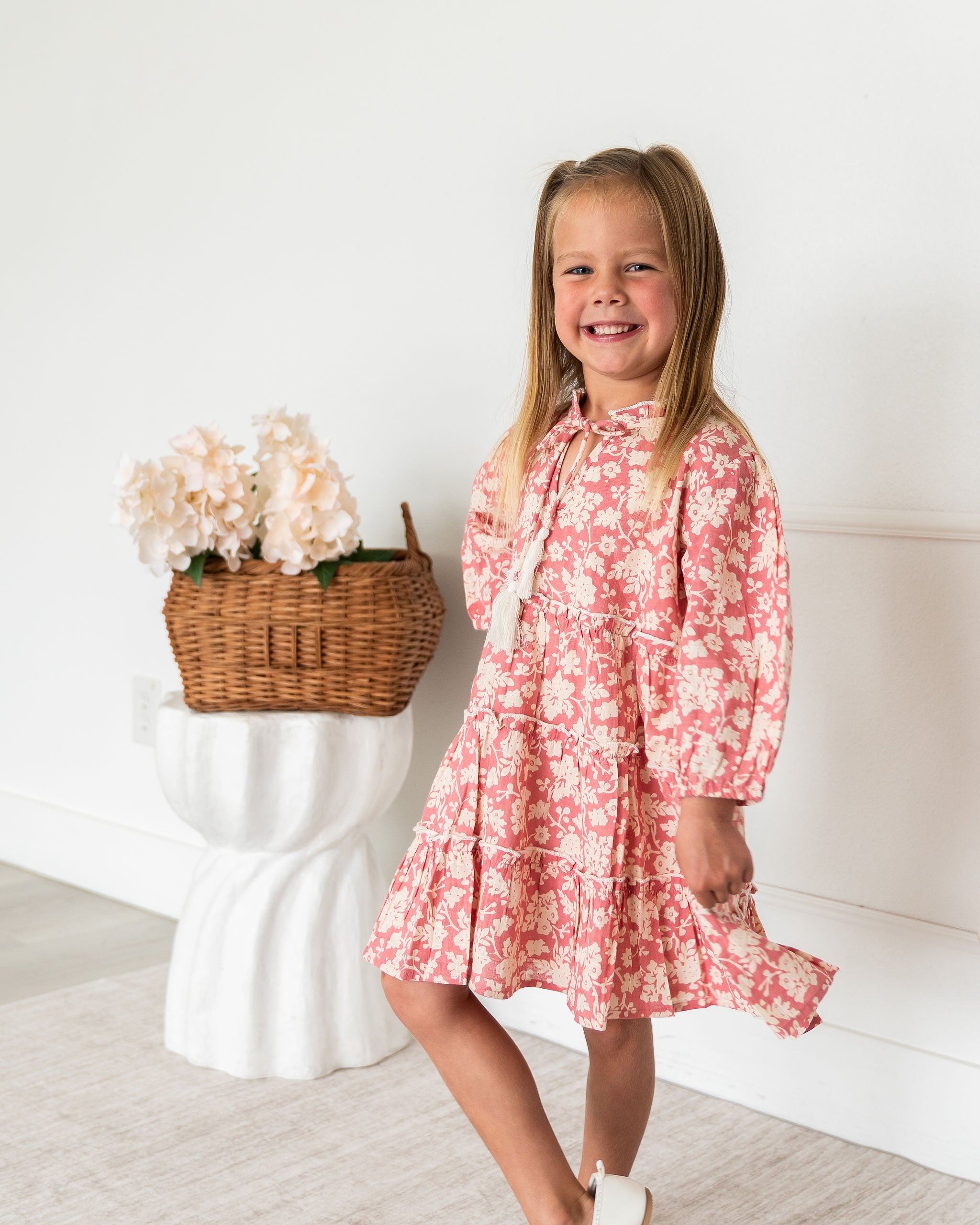 Jasmine Layered Girl Dress - Pink Floral (Organic Cotton)
