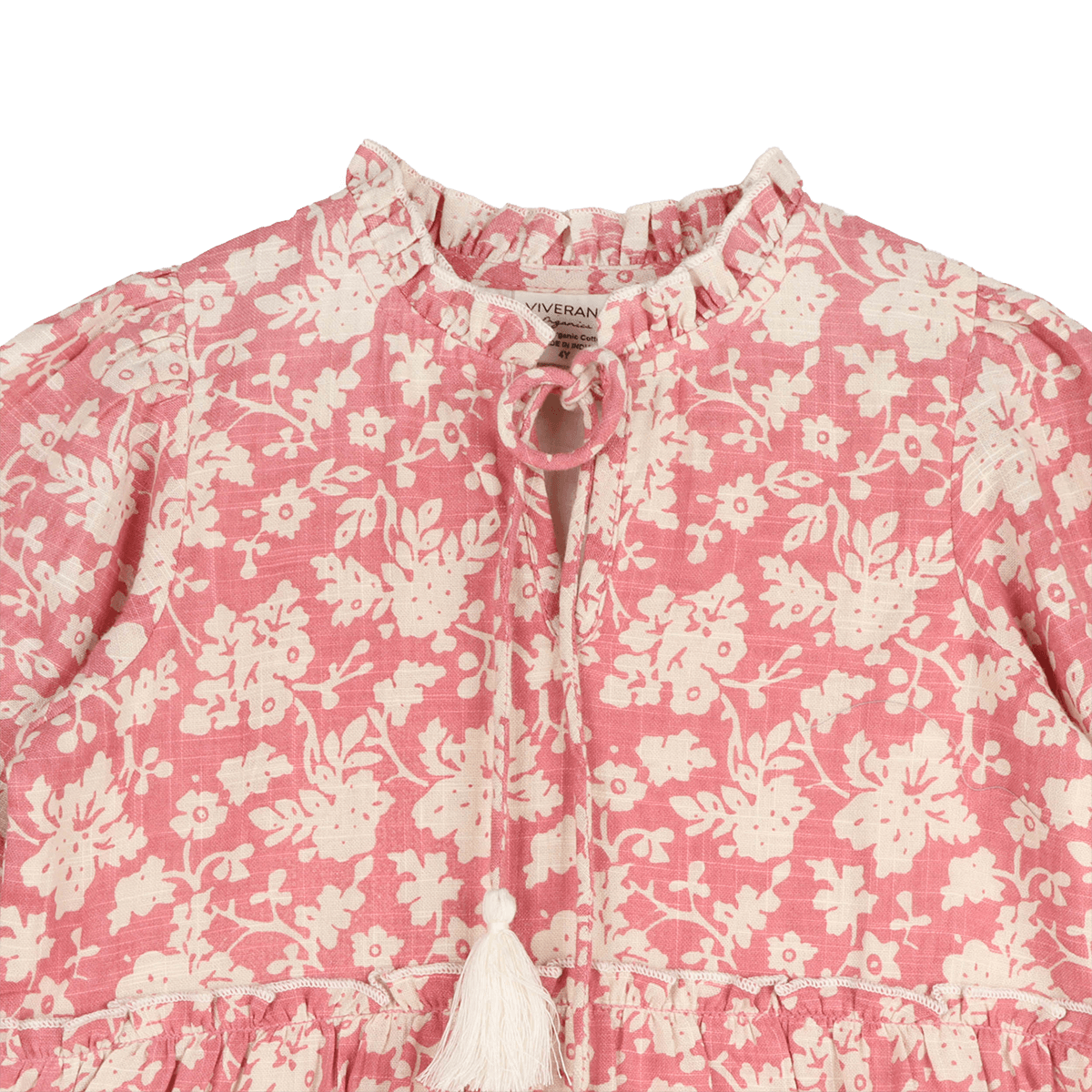Jasmine Layered Girl Dress - Pink Floral (Organic Cotton) - Detail