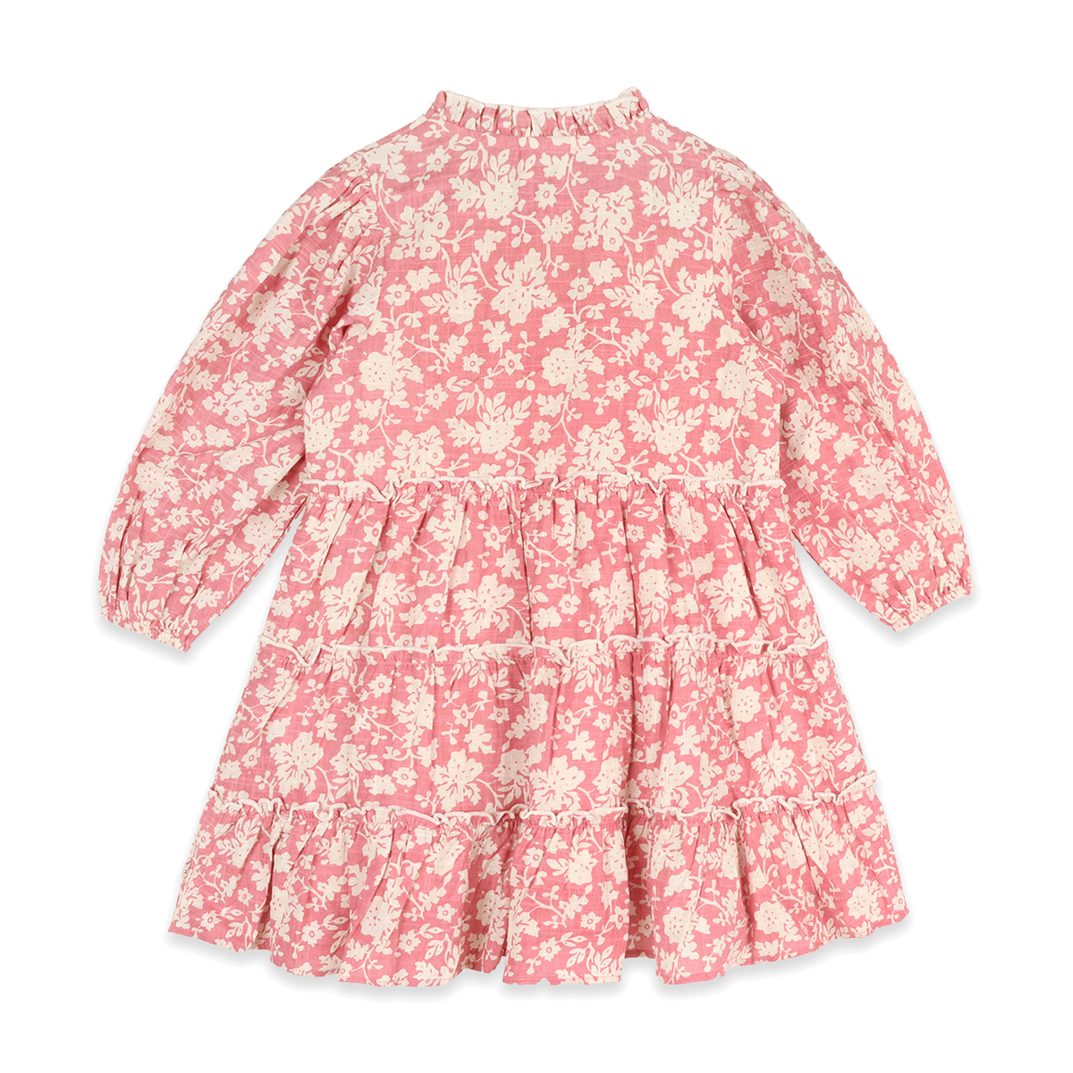 Jasmine Layered Girl Dress - Pink Floral (Organic Cotton) - Back