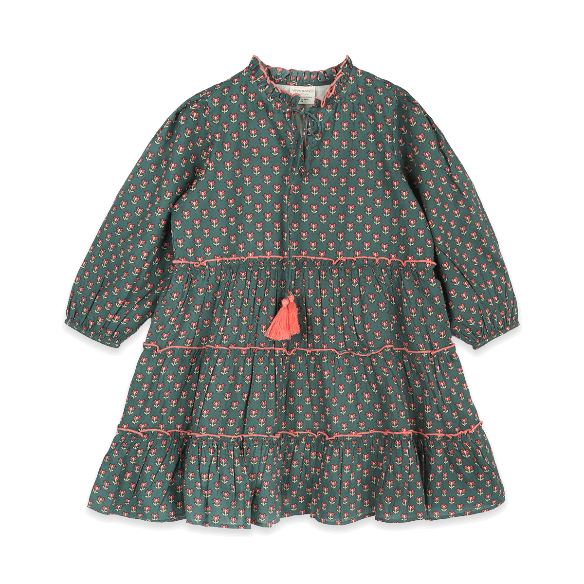 Jasmine Layered Girl Dress - Forest Green (Organic Cotton) - Front